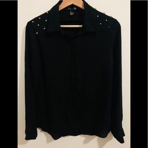 Black Studded Forever 21 Long Sleeve Button Down
